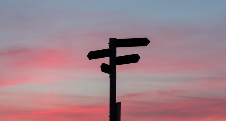 Panneau indicateur dans un désert symbolisant l'aide à la décision pour choisir la bonne stratégie logicielle